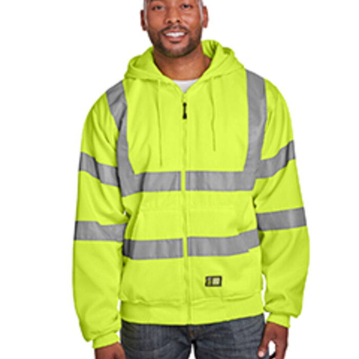 Men's Tall Hi-Vis Class 3 Lined Full-Zip Hooded Sweatshirt Thumbnail