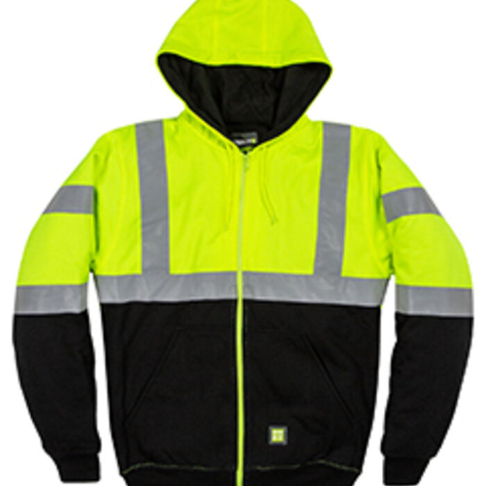 Men's Hi-Vis Class 3 Color Block Full-Zip Hooded Sweatshirt Thumbnail
